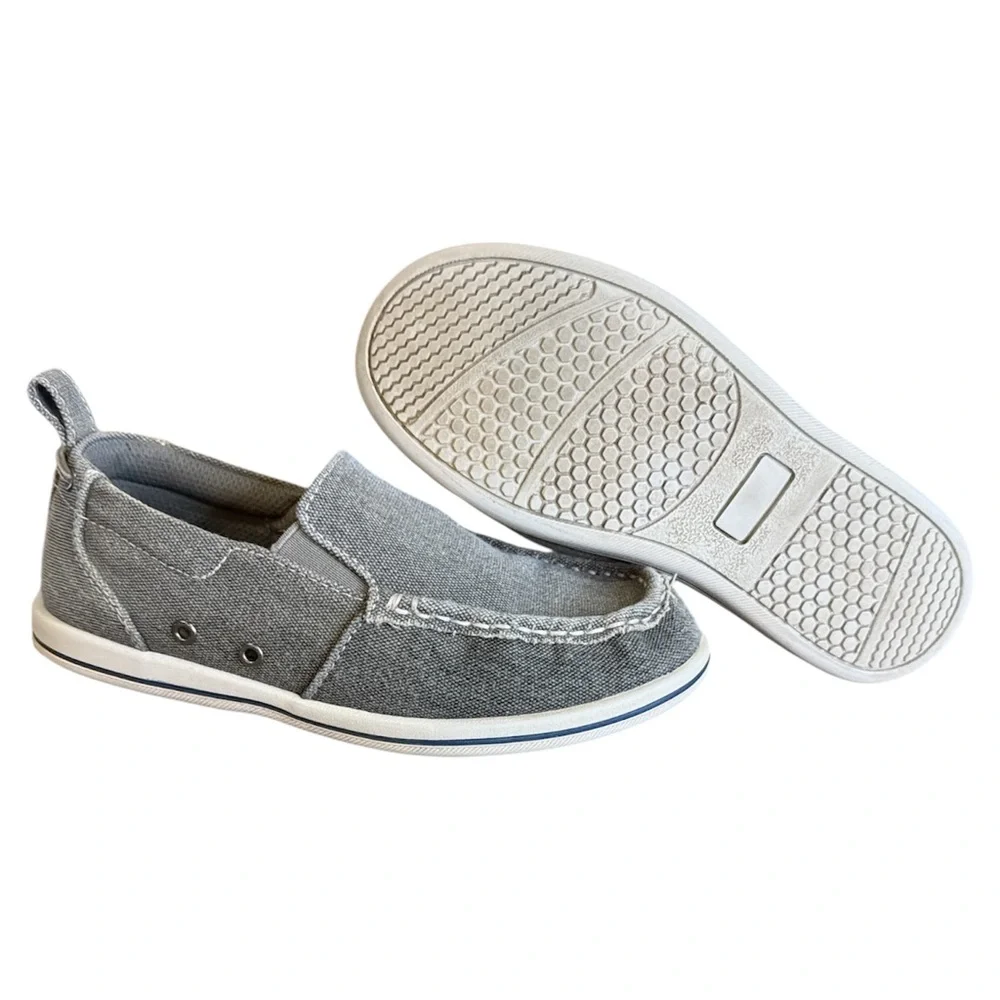 Anchors Edge Bay Gray Canvas Slip On Boat Shoes - Boys Size 2
